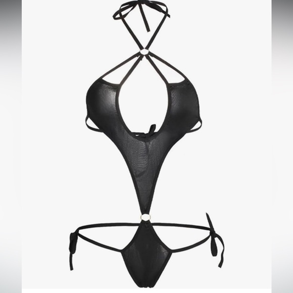 Strappy thong bodysuit black bandage gothic bikini monokini sexy lingerie micro